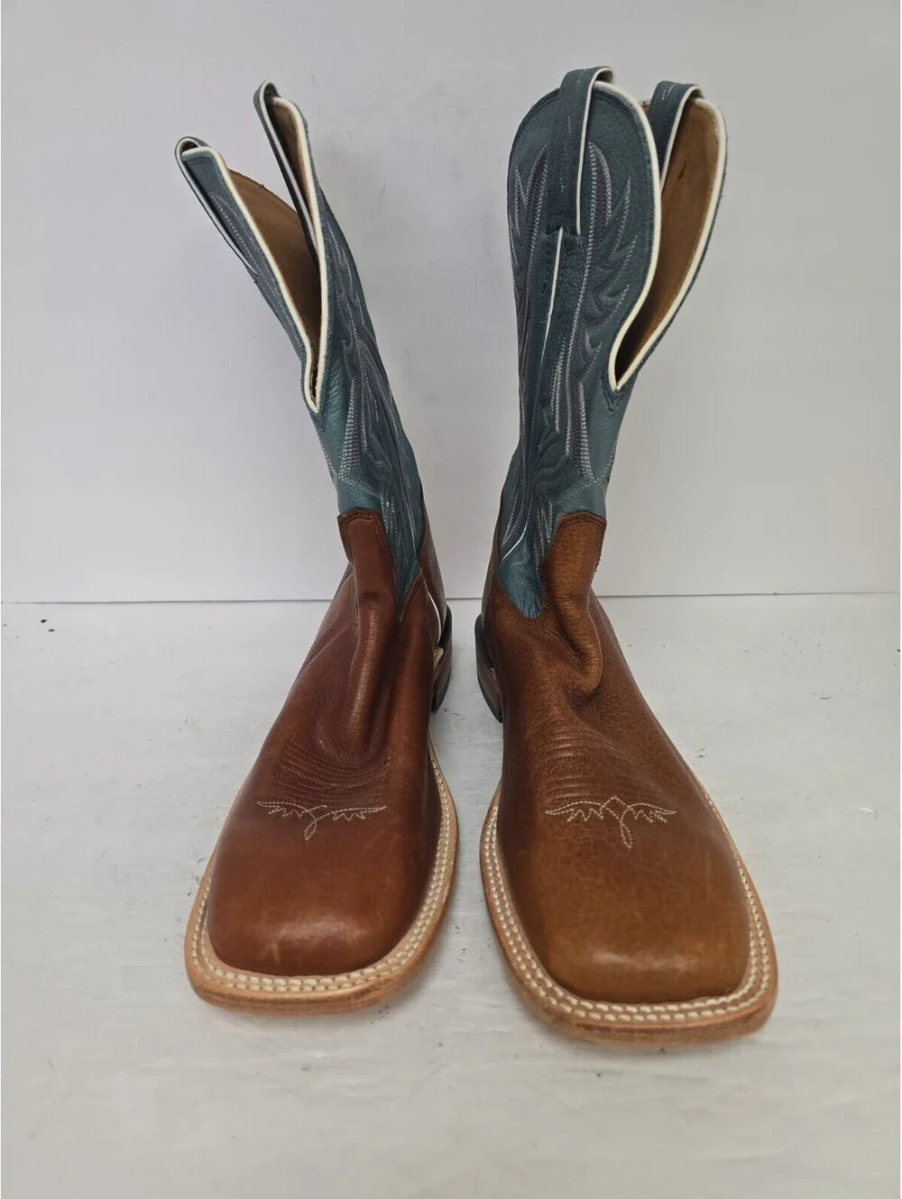 Tony Lama Men's 7955 American Soft Toe Western Boot Brown Blue Size 9.5D